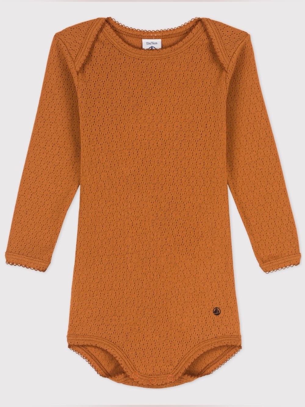 Petit Bateau Baby Long-Sleeved Openwork Bodysuit, ECUREUIL brown - Size 24M